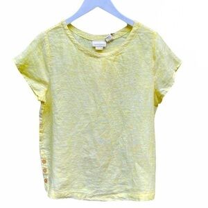 CYNTHIA Rowley Linen Top Pastel Yellow With Side Buttons Size Medium New w/ Tags